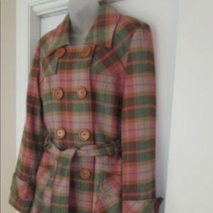 Tulle Anthropologie Plaid Double Breasted Coat